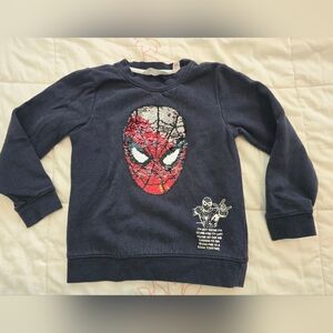 H&M Blue Navy Sweatshirt with Spider-Man sequin appliqué (two designs)